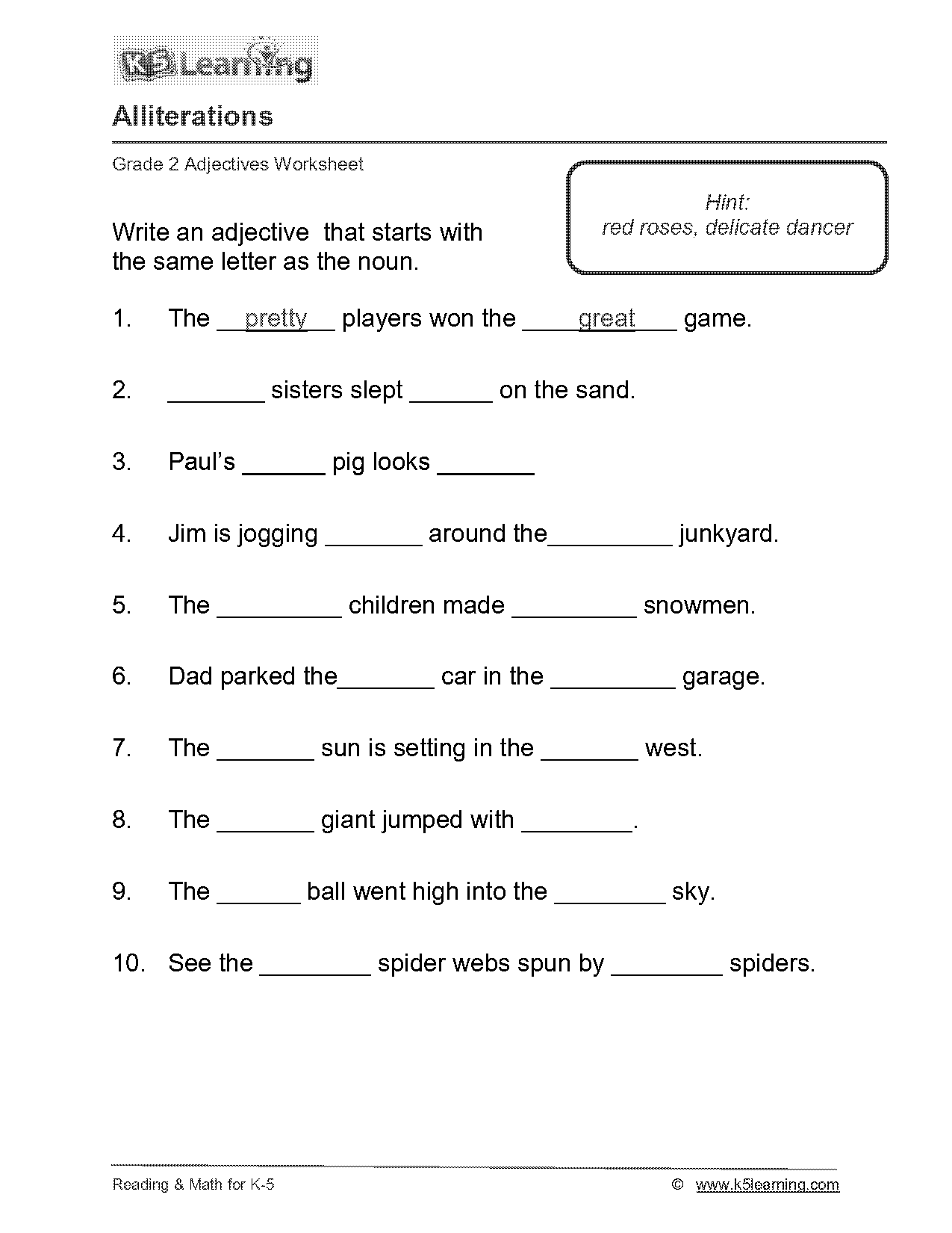 alliteration worksheets with answers pdf